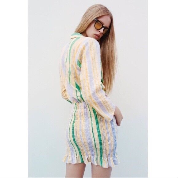 Zara new Cotton Multicolor Stripe Valery Long Sleeve Mini Dress size small - Picture 2 of 13